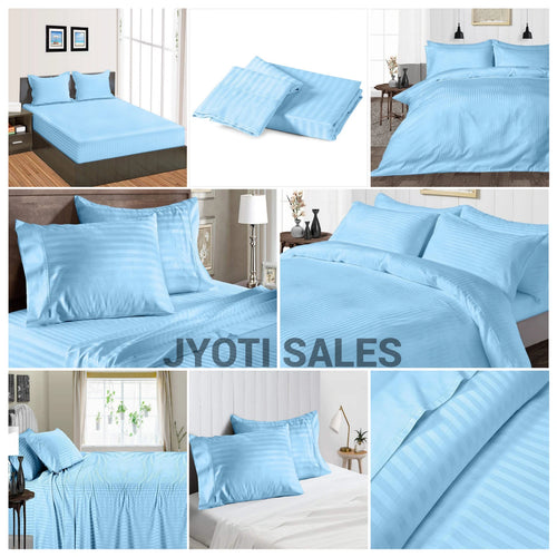 Bedding Collection 1000 OR 1200 TC Egyptian Cotton Sky Blue Stripe Select Item