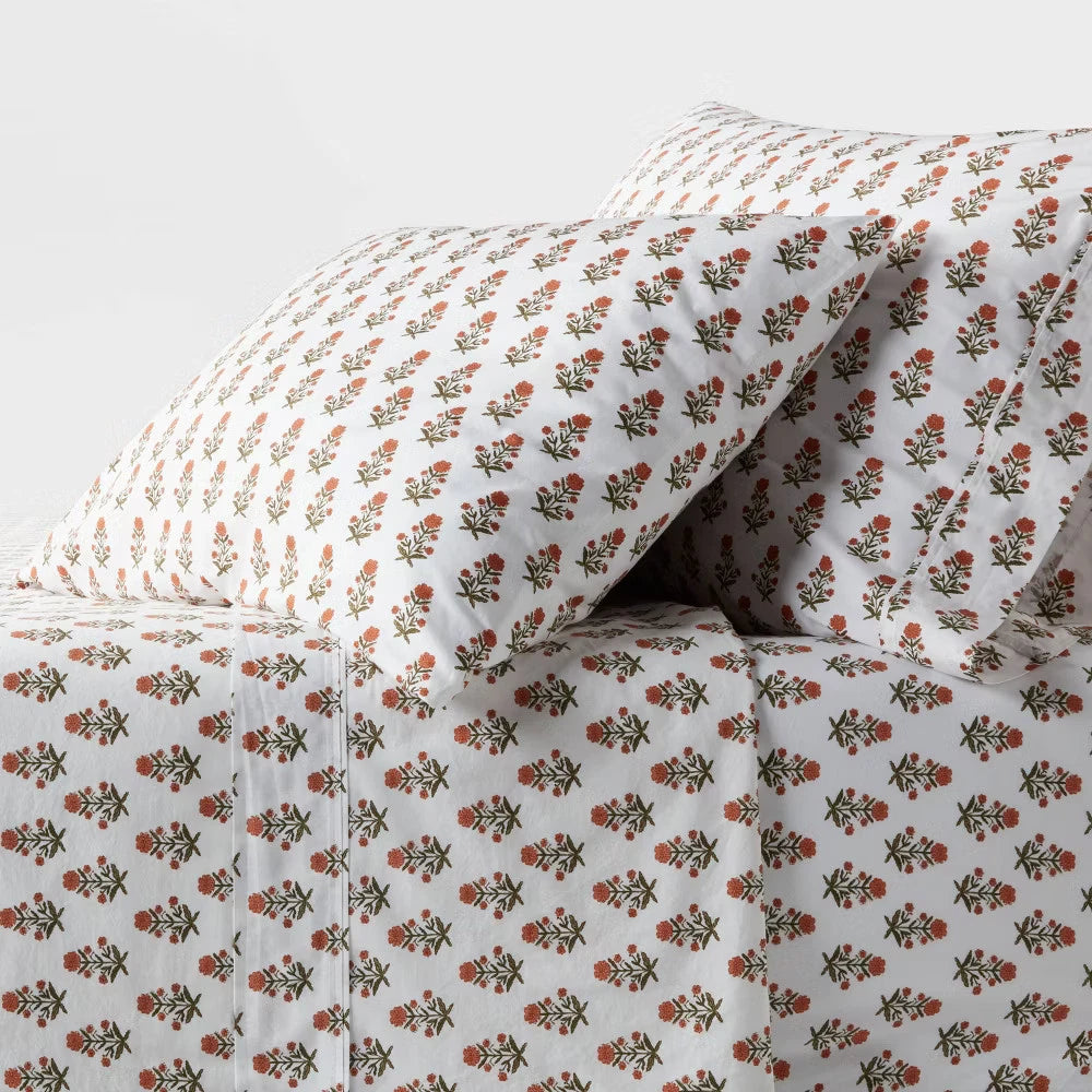 Twin/Twin XL 250 Thread Count Organic Percale Sheet Set Mum Flower -