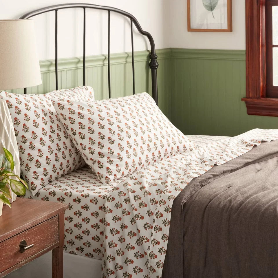 Twin/Twin XL 250 Thread Count Organic Percale Sheet Set Mum Flower -