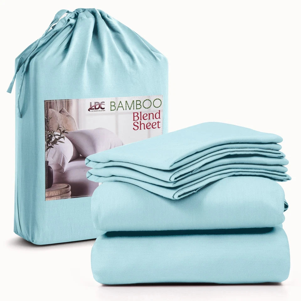 4-Piece Premium Bamboo Blend Bed Sheet Set Deep Pocket Breathable Soft Sheets